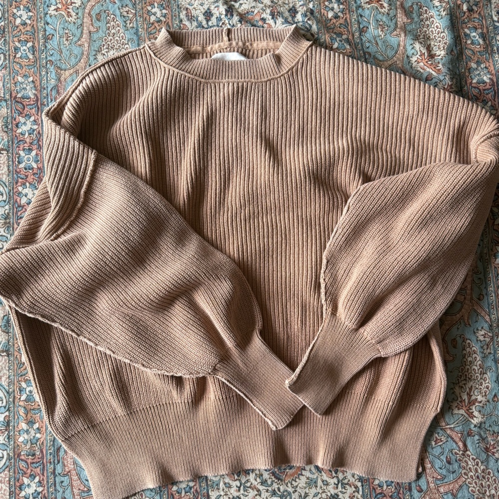 Aerie Ribbed Crew Neck Sweater - tan